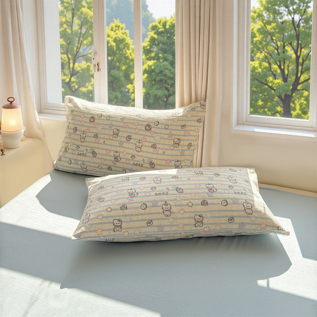 91家纺网 家纺一手货源 找家纺 晓时候 2026新款A类云感双层纱夏被棉花被小清新印花夏凉被空调被 星星喵