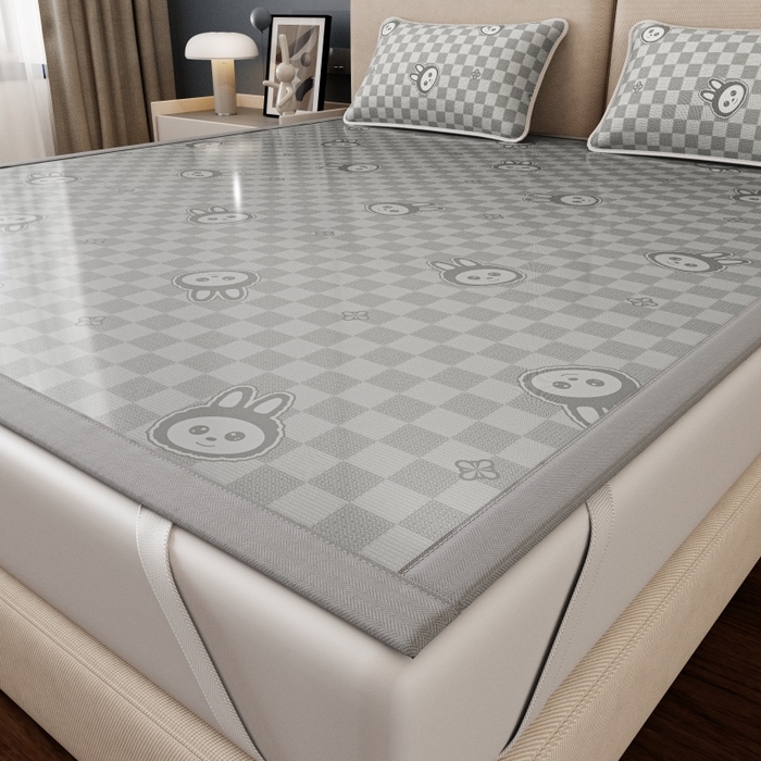 91家纺网 家纺一手货源 找家纺 福来临家纺 2026新款印花冰丝席席子凉席-床席款床笠款 拉布布灰-床席款