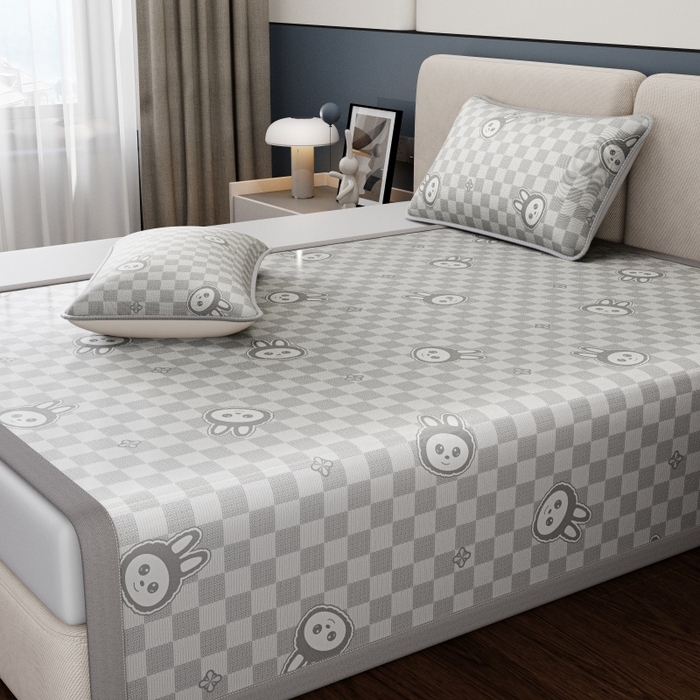 91家纺网 家纺一手货源 找家纺 福来临家纺 2026新款印花冰丝席席子凉席-床席款床笠款 拉布布灰-床席款