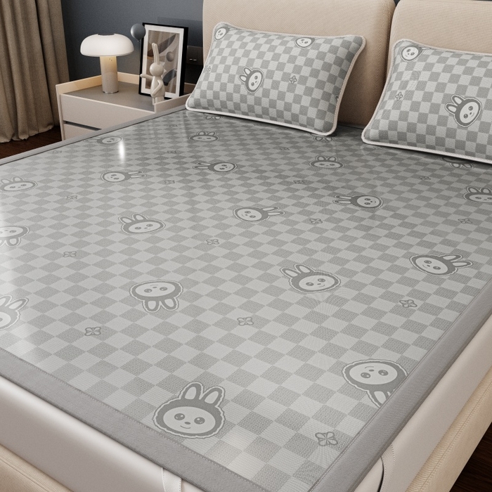 91家纺网 家纺一手货源 找家纺 福来临家纺 2026新款印花冰丝席席子凉席-床席款床笠款 拉布布灰-床席款