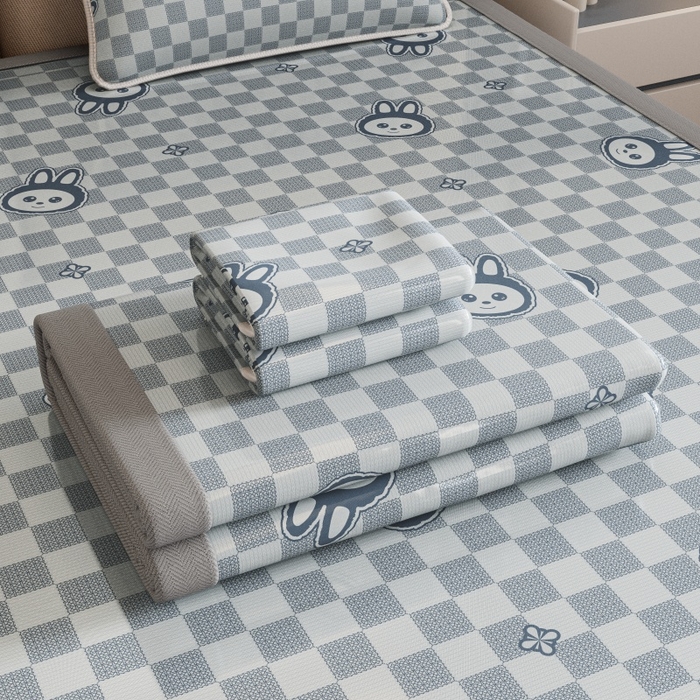 91家纺网 家纺一手货源 找家纺 福来临家纺 2026新款印花冰丝席席子凉席-床席款床笠款 拉布布蓝-床席款