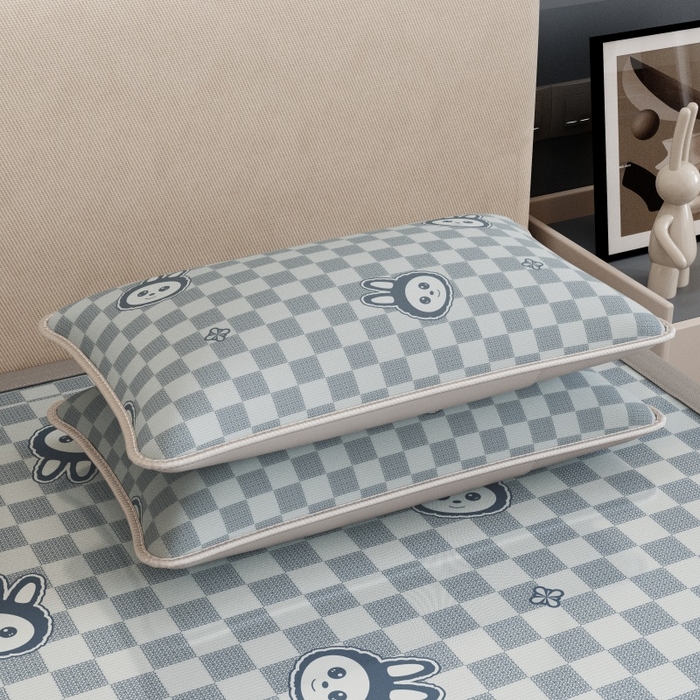 91家纺网 家纺一手货源 找家纺 福来临家纺 2026新款印花冰丝席席子凉席-床席款床笠款 拉布布蓝-床席款