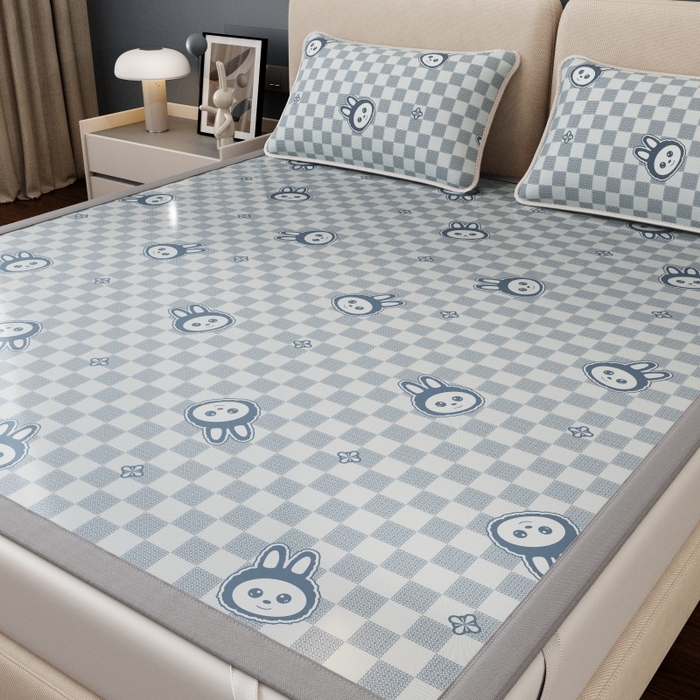 91家纺网 家纺一手货源 找家纺 福来临家纺 2026新款印花冰丝席席子凉席-床席款床笠款 拉布布蓝-床席款