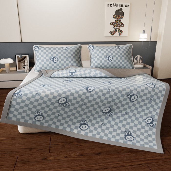 91家纺网 家纺一手货源 找家纺 福来临家纺 2026新款印花冰丝席席子凉席-床席款床笠款 拉布布蓝-床席款