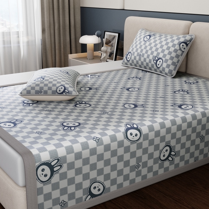 91家纺网 家纺一手货源 找家纺 福来临家纺 2026新款印花冰丝席席子凉席-床席款床笠款 拉布布蓝-床席款