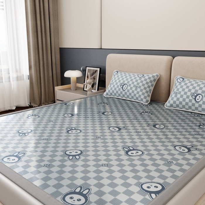 91家纺网 家纺一手货源 找家纺 福来临家纺 2026新款印花冰丝席席子凉席-床席款床笠款 拉布布蓝-床席款