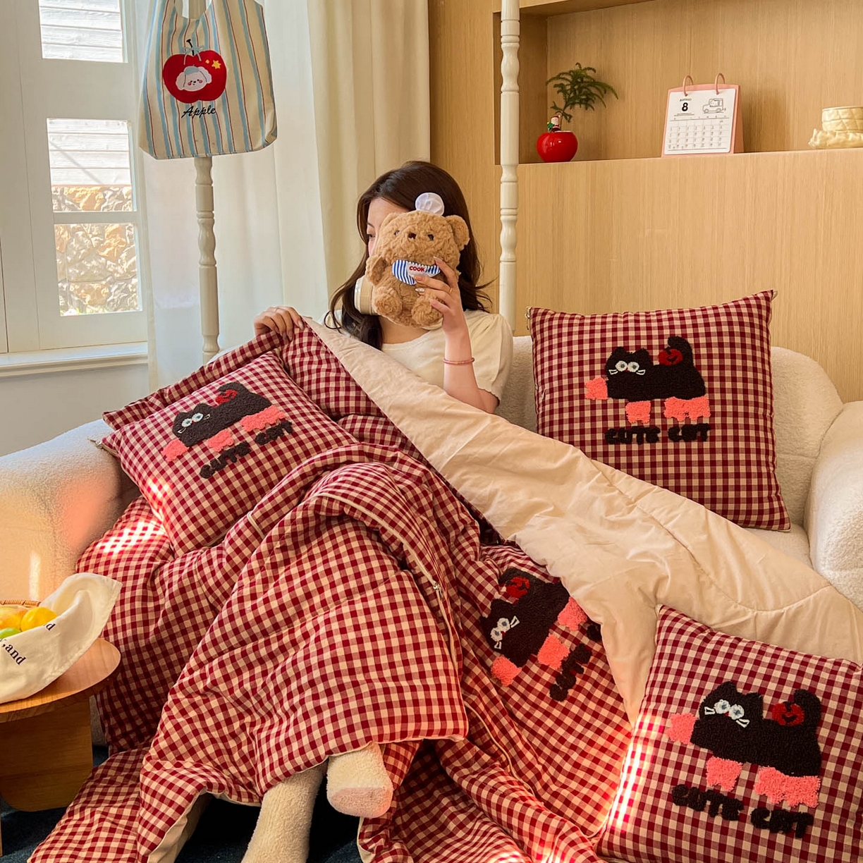 91家纺网 家纺一手货源 找家纺 （总）番茄+ 2026春夏新款色织全棉纯棉水洗棉毛巾绣抱枕被