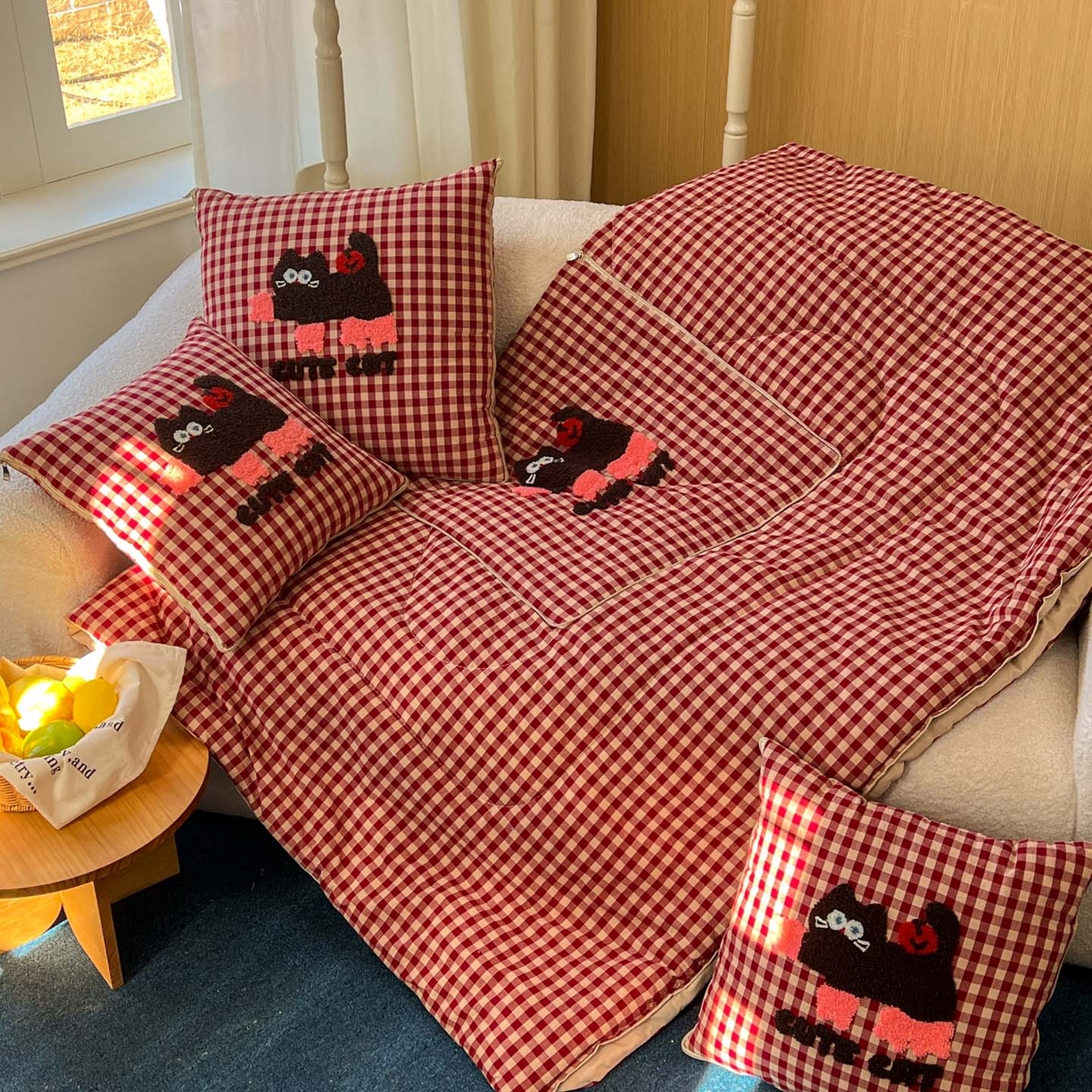 91家纺网 家纺一手货源 找家纺 （总）番茄+ 2026春夏新款色织全棉纯棉水洗棉毛巾绣抱枕被