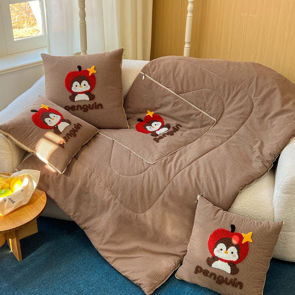 91家纺网 家纺一手货源 找家纺 （总）番茄+ 2026春夏新款色织全棉纯棉水洗棉毛巾绣抱枕被