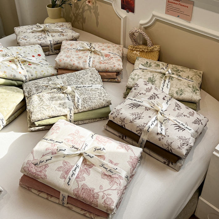 91家纺网 家纺一手货源 找家纺 忆生活家纺 2026新款复古田园风棉麻四件套 组合图仅供展示