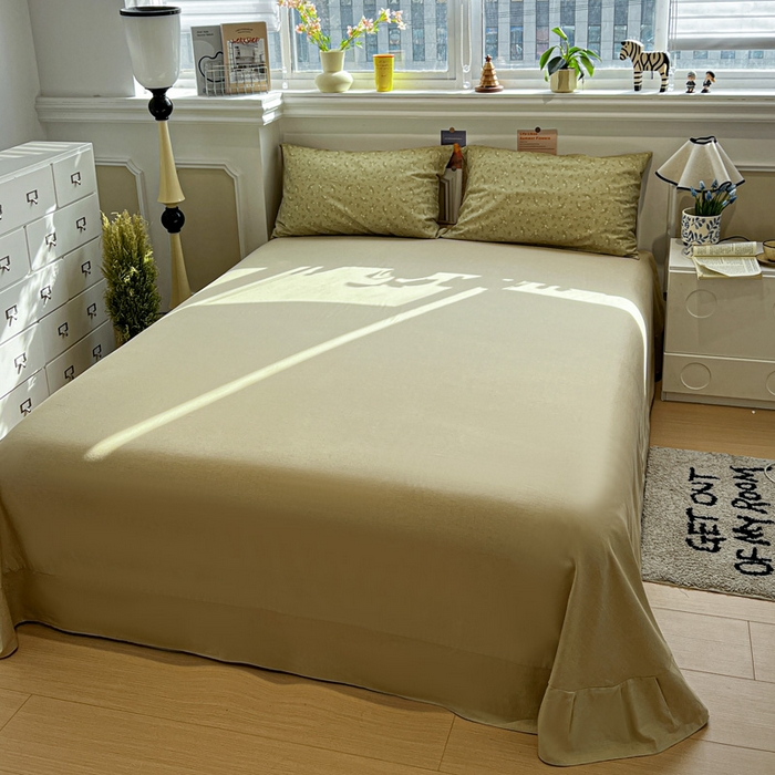 91家纺网 家纺一手货源 找家纺 忆生活家纺 2026新款复古田园风棉麻四件套 初夏-绿