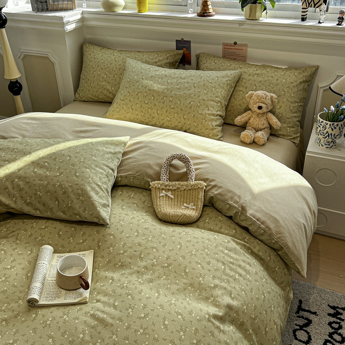 91家纺网 家纺一手货源 找家纺 忆生活家纺 2026新款复古田园风棉麻四件套 初夏-绿