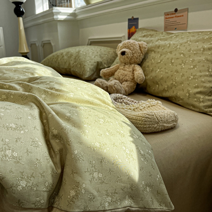 91家纺网 家纺一手货源 找家纺 忆生活家纺 2026新款复古田园风棉麻四件套 初夏-绿