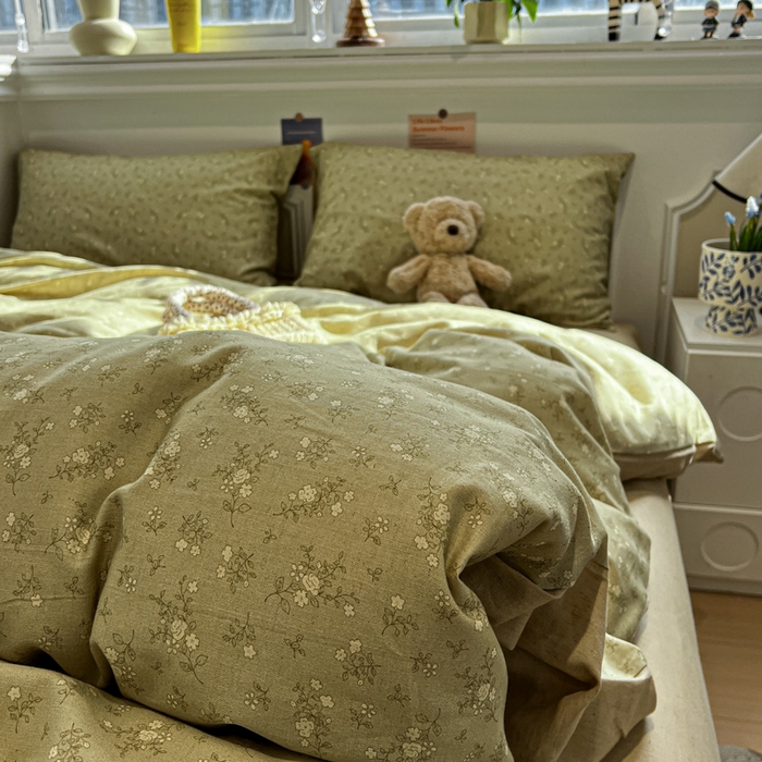 91家纺网 家纺一手货源 找家纺 忆生活家纺 2026新款复古田园风棉麻四件套 初夏-绿