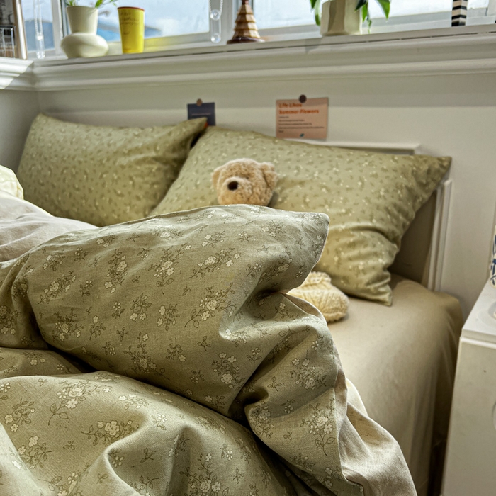 91家纺网 家纺一手货源 找家纺 忆生活家纺 2026新款复古田园风棉麻四件套 初夏-绿