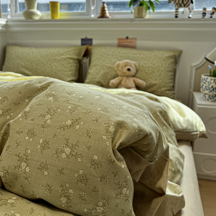 91家纺网 家纺一手货源 找家纺 忆生活家纺 2026新款复古田园风棉麻四件套 初夏-绿