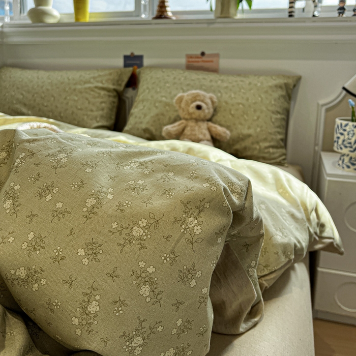 91家纺网 家纺一手货源 找家纺 忆生活家纺 2026新款复古田园风棉麻四件套 初夏-绿