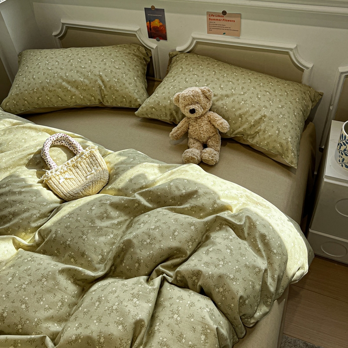 91家纺网 家纺一手货源 找家纺 忆生活家纺 2026新款复古田园风棉麻四件套 初夏-绿