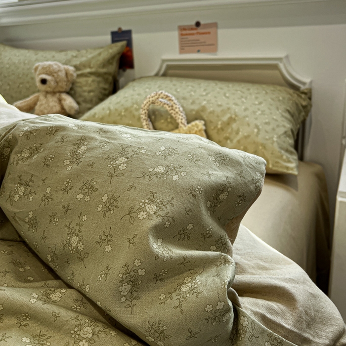 91家纺网 家纺一手货源 找家纺 忆生活家纺 2026新款复古田园风棉麻四件套 初夏-绿