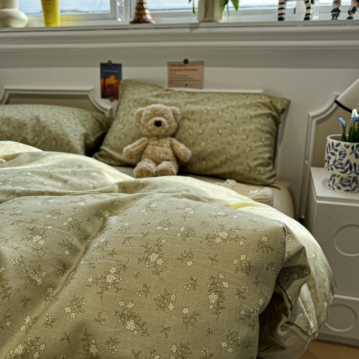 91家纺网 家纺一手货源 找家纺 忆生活家纺 2026新款复古田园风棉麻四件套 初夏-绿