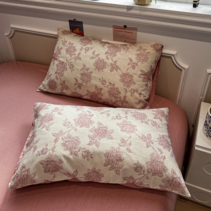 91家纺网 家纺一手货源 找家纺 忆生活家纺 2026新款复古田园风棉麻四件套 花颜-粉