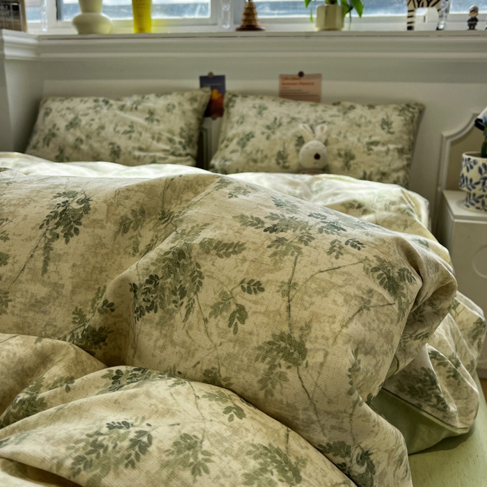 91家纺网 家纺一手货源 找家纺 忆生活家纺 2026新款复古田园风棉麻四件套 林夕-绿