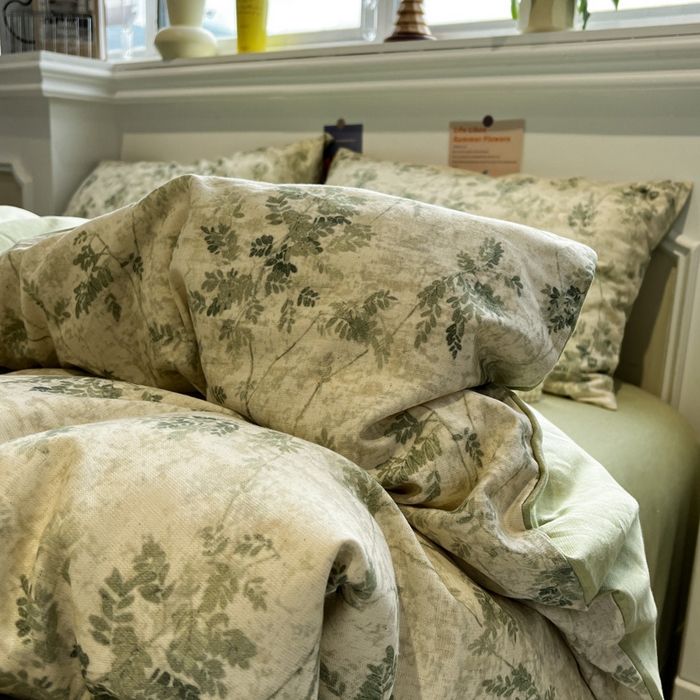 91家纺网 家纺一手货源 找家纺 忆生活家纺 2026新款复古田园风棉麻四件套 林夕-绿