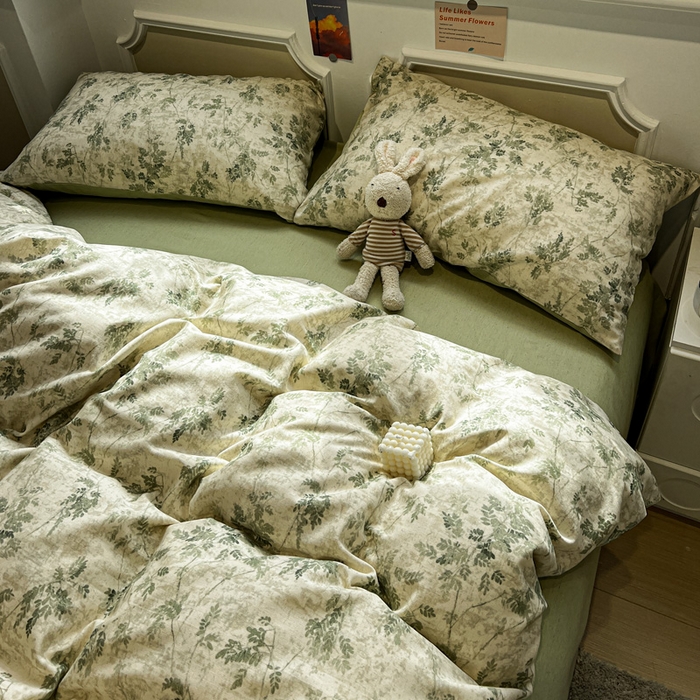 91家纺网 家纺一手货源 找家纺 忆生活家纺 2026新款复古田园风棉麻四件套 林夕-绿