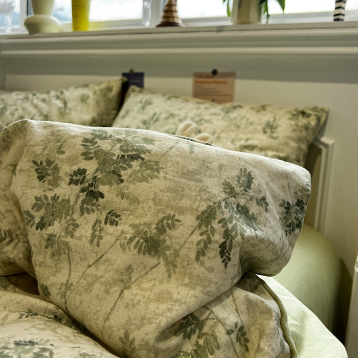 91家纺网 家纺一手货源 找家纺 忆生活家纺 2026新款复古田园风棉麻四件套 林夕-绿