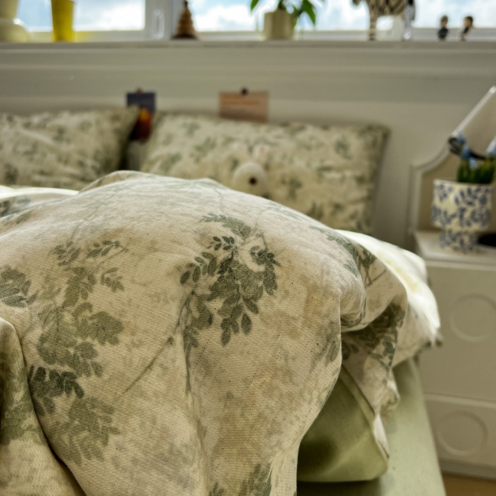 91家纺网 家纺一手货源 找家纺 忆生活家纺 2026新款复古田园风棉麻四件套 林夕-绿