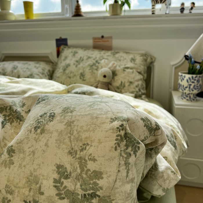 91家纺网 家纺一手货源 找家纺 忆生活家纺 2026新款复古田园风棉麻四件套 林夕-绿