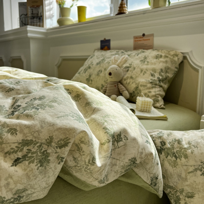 忆生活家纺 2026新款复古田园风棉麻四件套 林夕-绿