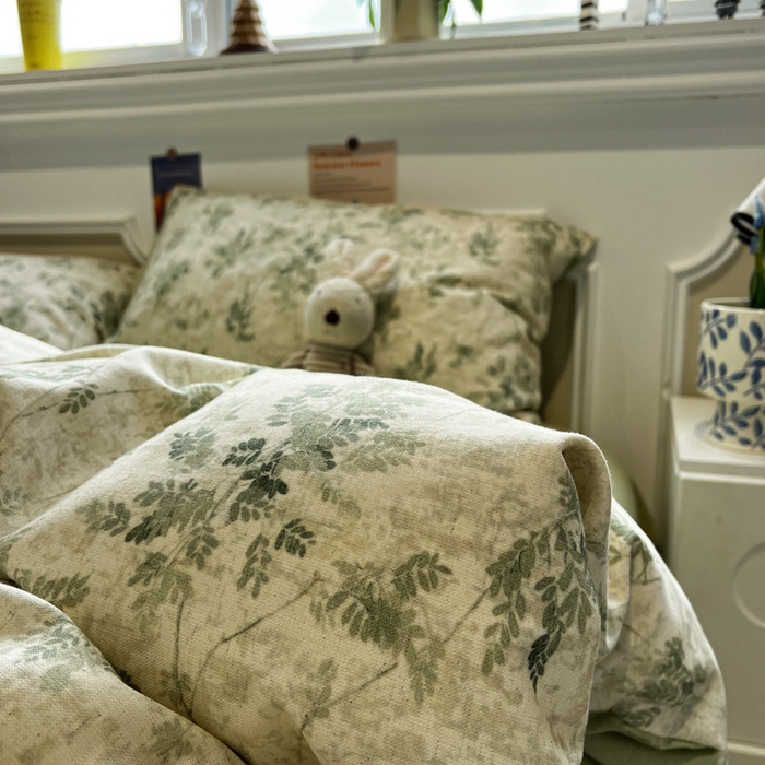 91家纺网 家纺一手货源 找家纺 忆生活家纺 2026新款复古田园风棉麻四件套 林夕-绿