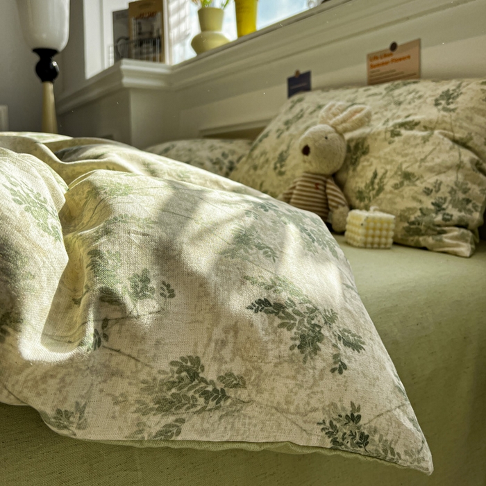 91家纺网 家纺一手货源 找家纺 忆生活家纺 2026新款复古田园风棉麻四件套 林夕-绿