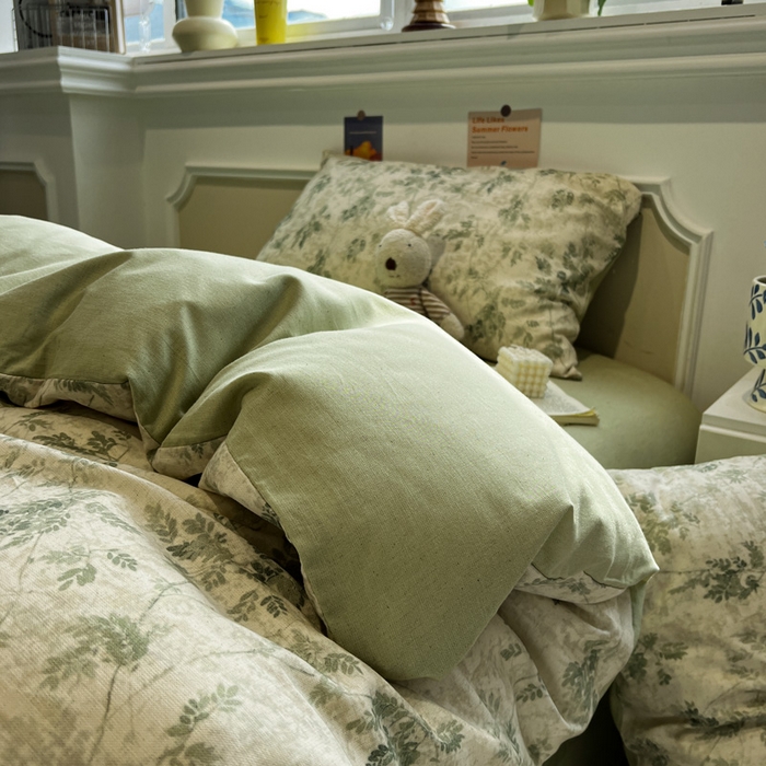 91家纺网 家纺一手货源 找家纺 忆生活家纺 2026新款复古田园风棉麻四件套 林夕-绿