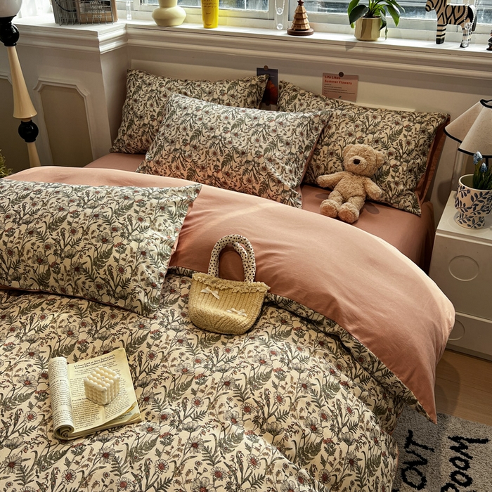 91家纺网 家纺一手货源 找家纺 忆生活家纺 2026新款复古田园风棉麻四件套 绿野