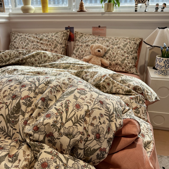 91家纺网 家纺一手货源 找家纺 忆生活家纺 2026新款复古田园风棉麻四件套 绿野