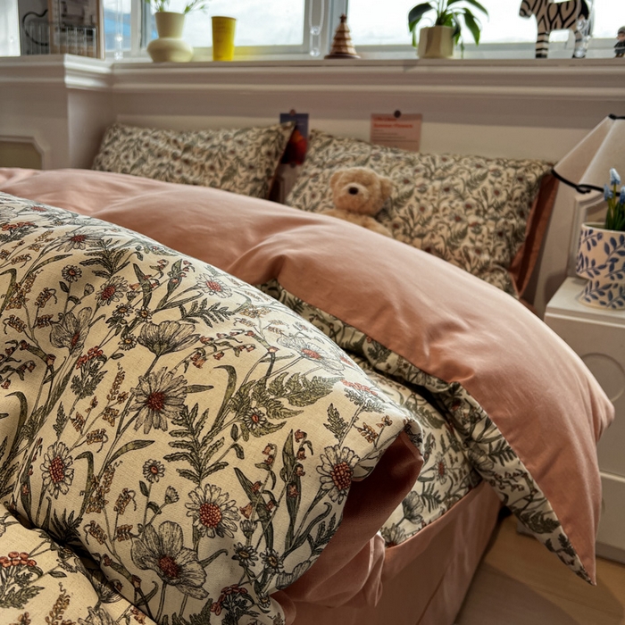 91家纺网 家纺一手货源 找家纺 忆生活家纺 2026新款复古田园风棉麻四件套 绿野