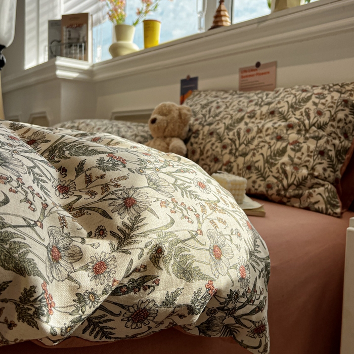 91家纺网 家纺一手货源 找家纺 忆生活家纺 2026新款复古田园风棉麻四件套 绿野