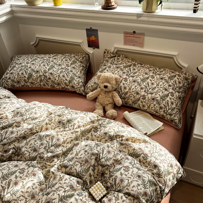 91家纺网 家纺一手货源 找家纺 忆生活家纺 2026新款复古田园风棉麻四件套 绿野