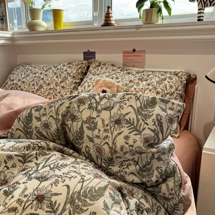 91家纺网 家纺一手货源 找家纺 忆生活家纺 2026新款复古田园风棉麻四件套 绿野