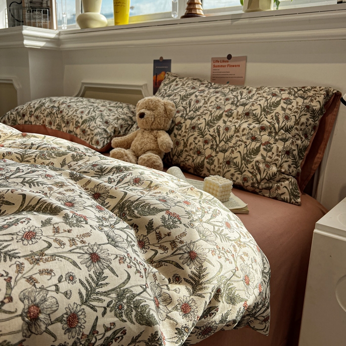 91家纺网 家纺一手货源 找家纺 忆生活家纺 2026新款复古田园风棉麻四件套 绿野