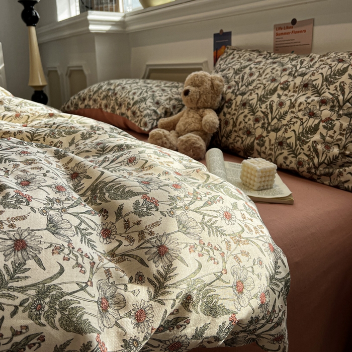 忆生活家纺 2026新款复古田园风棉麻四件套 绿野