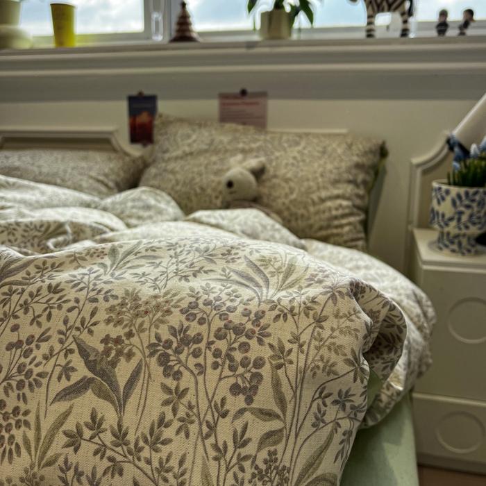 91家纺网 家纺一手货源 找家纺 忆生活家纺 2026新款复古田园风棉麻四件套 绿茵-绿