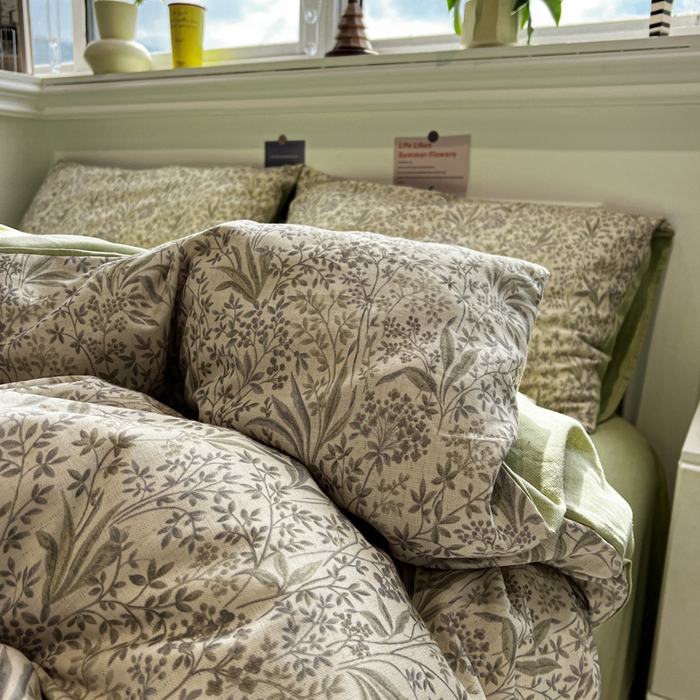 91家纺网 家纺一手货源 找家纺 忆生活家纺 2026新款复古田园风棉麻四件套 绿茵-绿