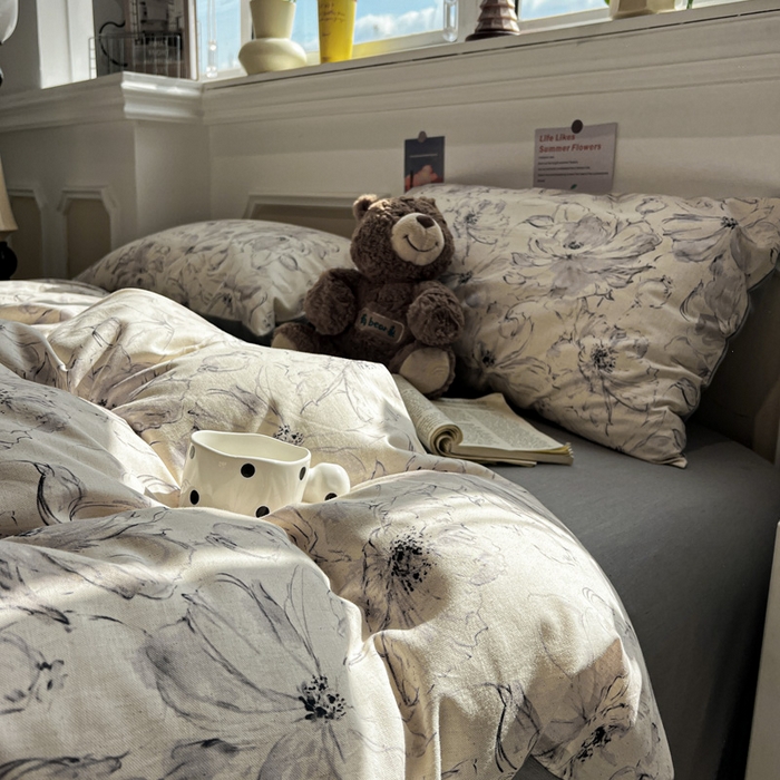 忆生活家纺 2026新款复古田园风棉麻四件套 墨染