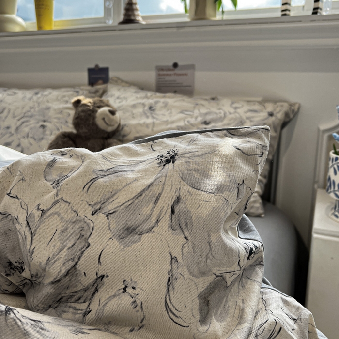 91家纺网 家纺一手货源 找家纺 忆生活家纺 2026新款复古田园风棉麻四件套 墨染