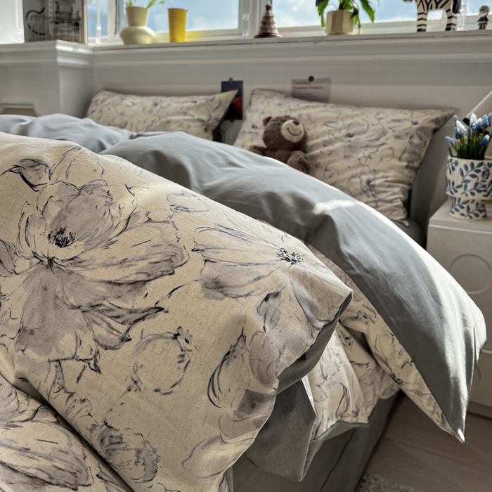 91家纺网 家纺一手货源 找家纺 忆生活家纺 2026新款复古田园风棉麻四件套 墨染