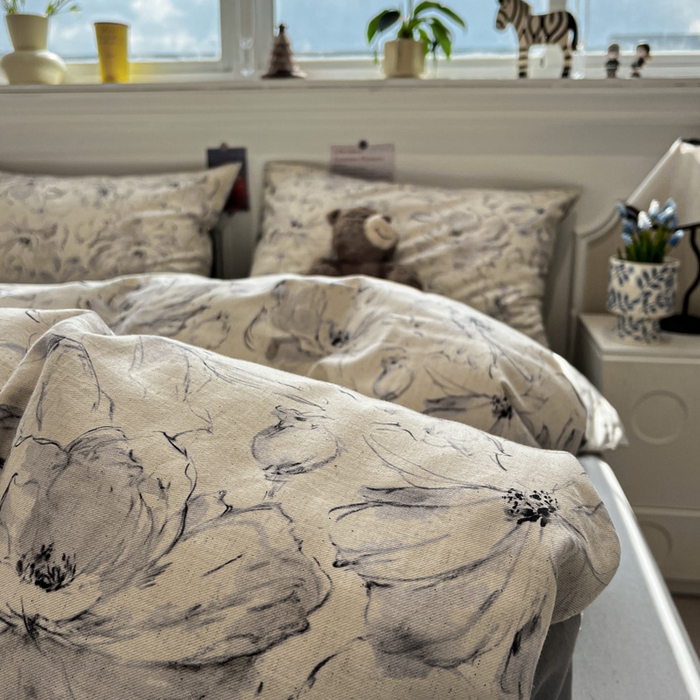 91家纺网 家纺一手货源 找家纺 忆生活家纺 2026新款复古田园风棉麻四件套 墨染