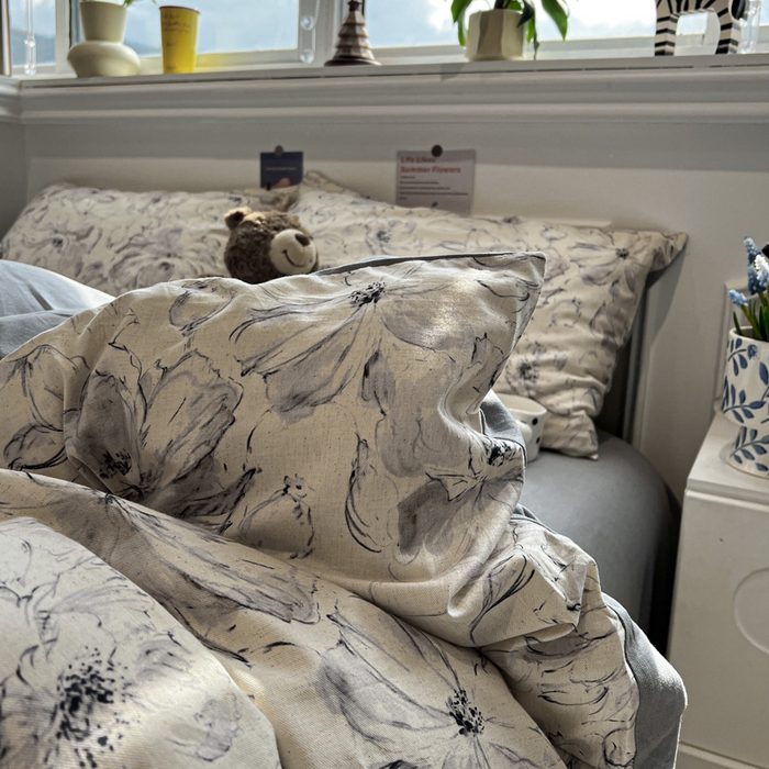 91家纺网 家纺一手货源 找家纺 忆生活家纺 2026新款复古田园风棉麻四件套 墨染